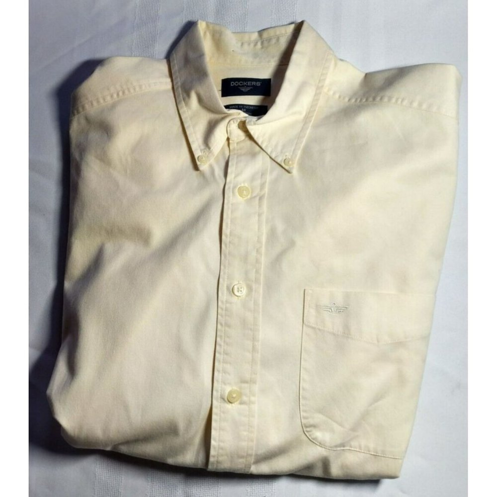 Dockers Men's Long Sleeve Button Down Shirt Medium Yellow 100% Cotton